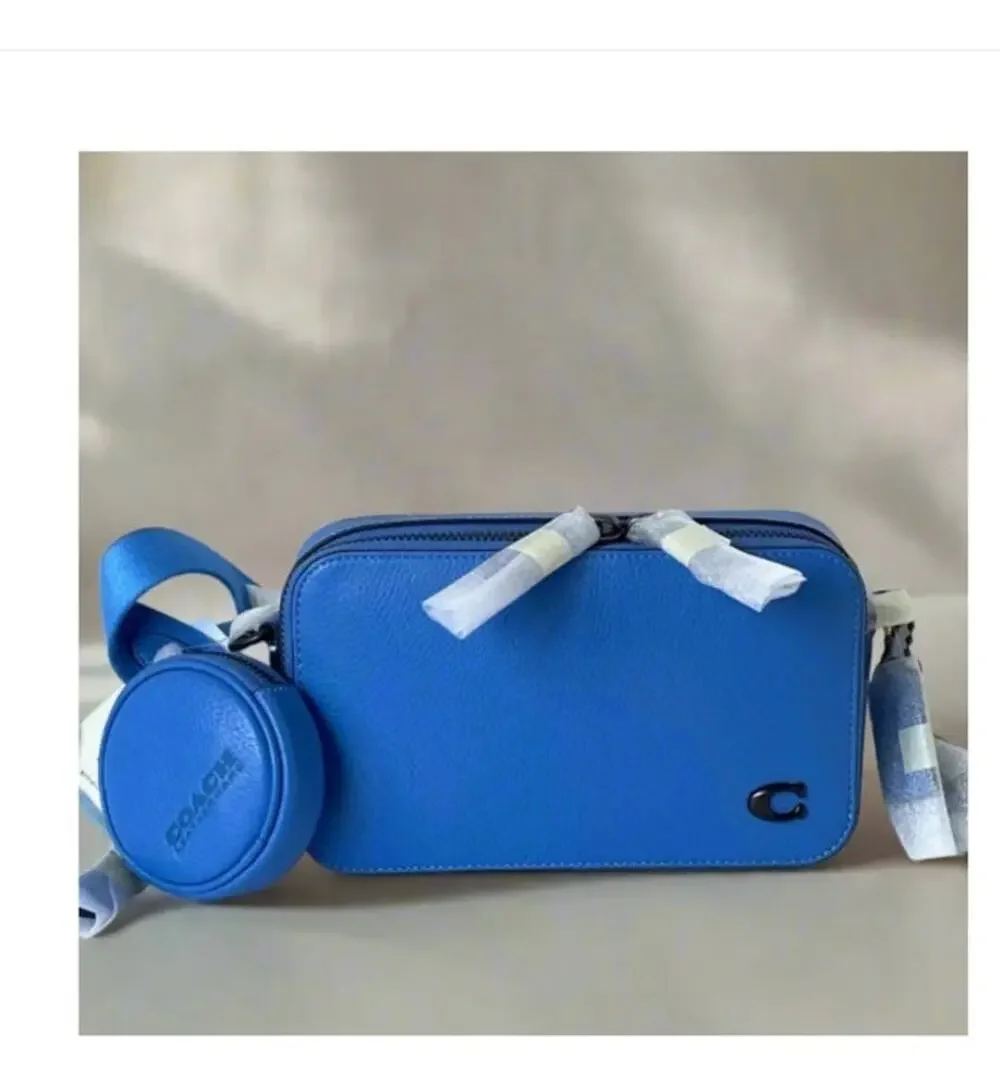 Coach Charter Slim Crossbody CC070 Blueberry Leather w/ Round Pouch